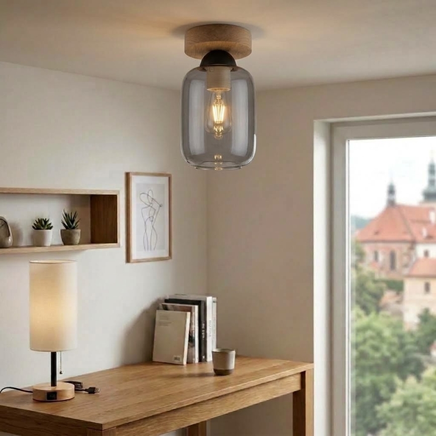 BRILAGI - LED Stropna svetilka RETRO GLASS 1xE27/60W/230V premer 14 cm hrast/dimno siva