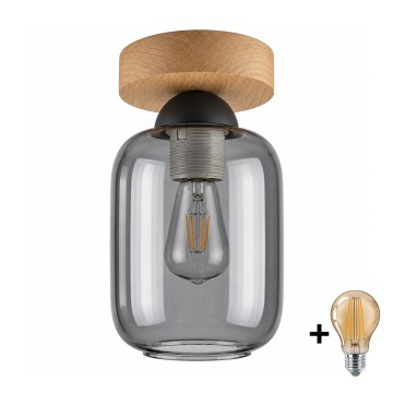 BRILAGI - LED Stropna svetilka RETRO GLASS 1xE27/60W/230V premer 14 cm hrast/dimno siva