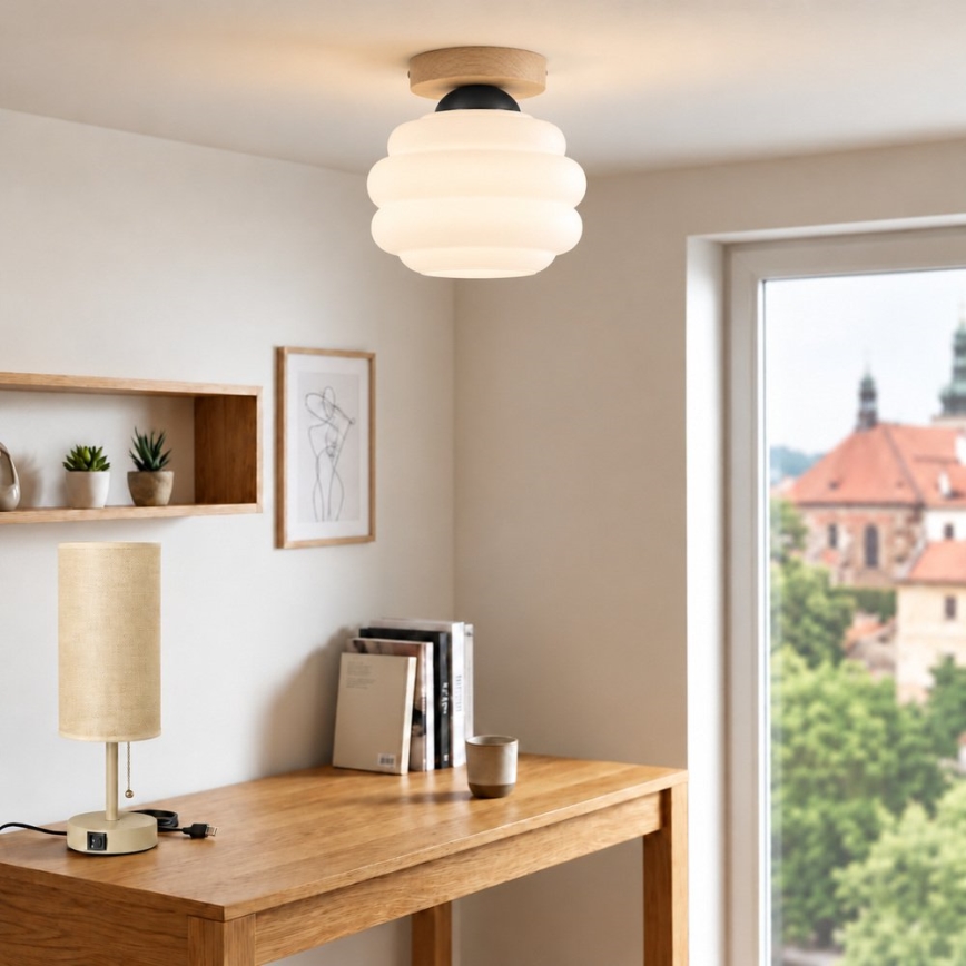 BRILAGI - LED stropna svetilka RETRO GLASS 1xE27/60W/230V premer 20 cm hrast/bela