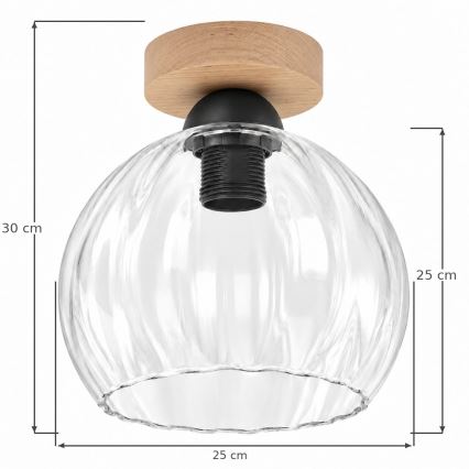 BRILAGI - LED stropna svetilka RETRO GLASS 1xE27/60W/230V premer 25 cm hrast/prozorno