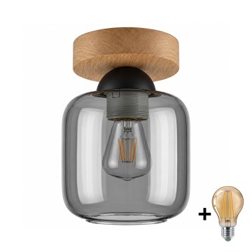 BRILAGI - LED stropna svetilka RETRO GLASS 1xE27/60W/230V Ø 14 cm hrast/dimno siva