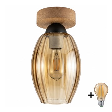 BRILAGI - LED stropna svetilka RETRO GLASS 1xE27/60W/230V Ø 17 cm hrast/dimno bež