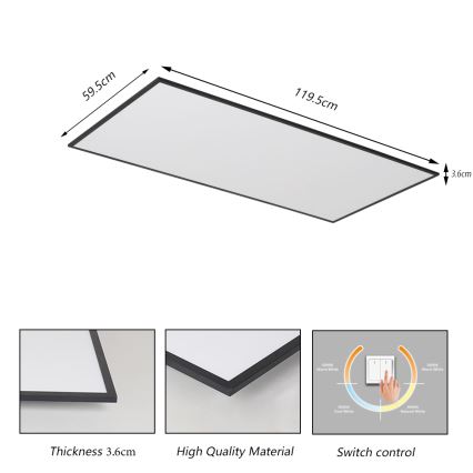 Brilagi - LED stropna svetilka SLIMFRAME LED/80W/230V 120x60 cm 3000/4000/6000K črna