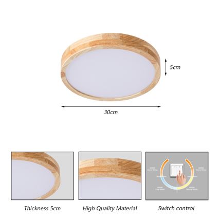 Brilagi - LED stropna svetilka WOODLINE LED/24W/230V 3000/4000/6000K hrast premer 30 cm