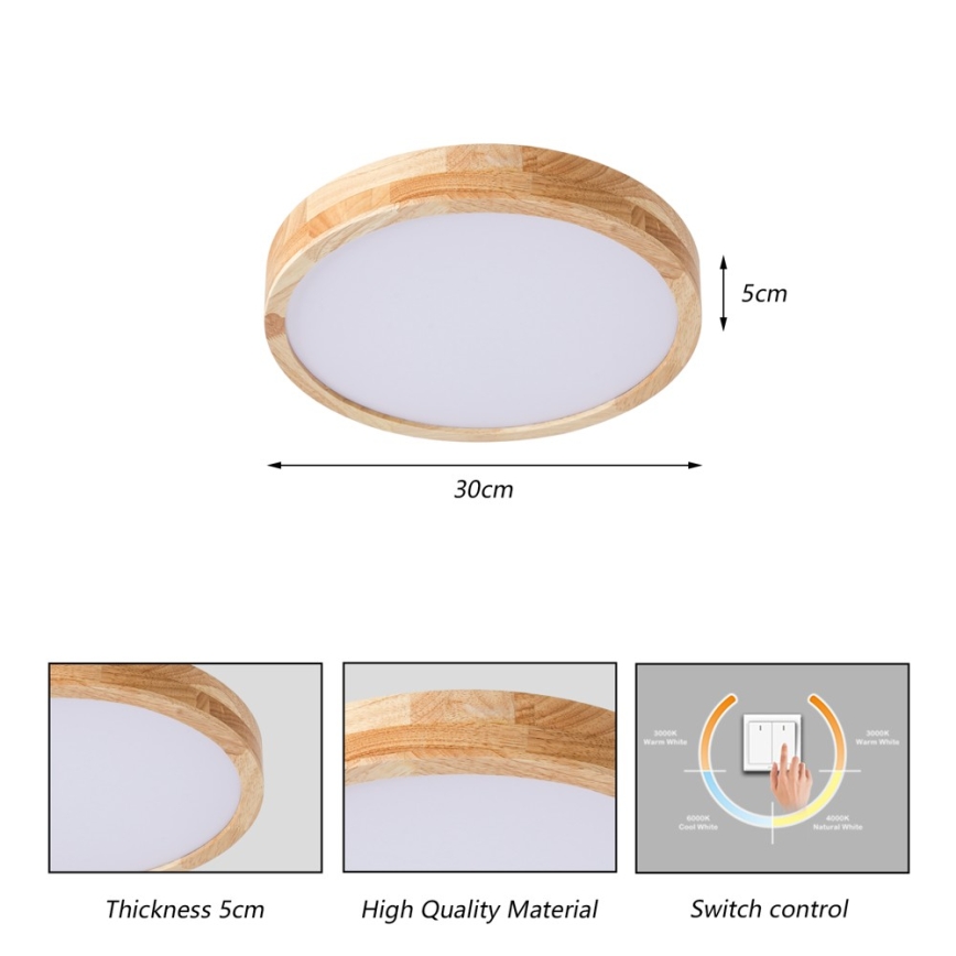 Brilagi - LED stropna svetilka WOODLINE LED/24W/230V 3000/4000/6000K hrast premer 30 cm