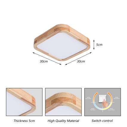 Brilagi - LED stropna svetilka WOODLINE SQUARE LED/32W/230V 3000/4000/6000K hrast 30x30 cm