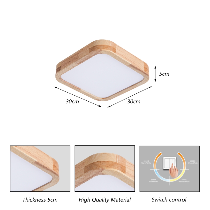 Brilagi - LED stropna svetilka WOODLINE SQUARE LED/32W/230V 3000/4000/6000K hrast 30x30 cm