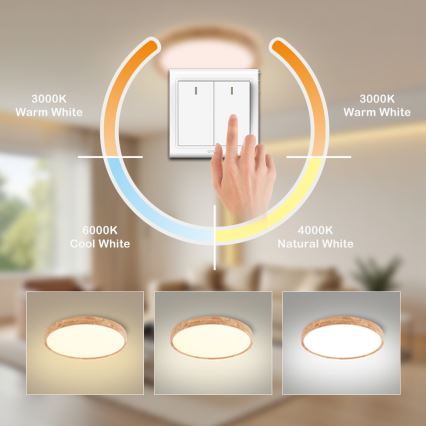 Brilagi - LED stropna svetilka WOODROUND LED/30W/230V 3000/4000/6000K premer 40 cm les CRI 90