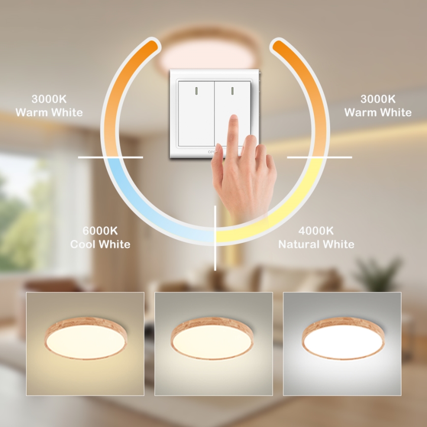 Brilagi - LED stropna svetilka WOODROUND LED/30W/230V 3000/4000/6000K premer 40 cm les CRI 90