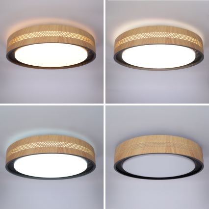 Brilagi - LED stropna svetilka COCI z možnostjo zatemnitve LED/48W/230V 3000-6500K, premer 39 cm, dekor lesa/črna + daljinski upravljalnik