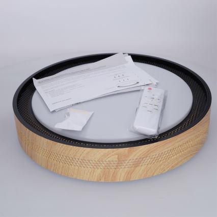 Brilagi - LED stropna svetilka COCI z možnostjo zatemnitve LED/48W/230V 3000-6500K, premer 39 cm, dekor lesa/črna + daljinski upravljalnik