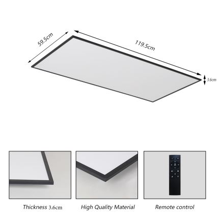 Brilagi - Zatemnjevalno LED stropno svetilo SLIMFRAME LED/80W/230V 120x60 cm 3000-6000K črna + daljinski upravljalnik