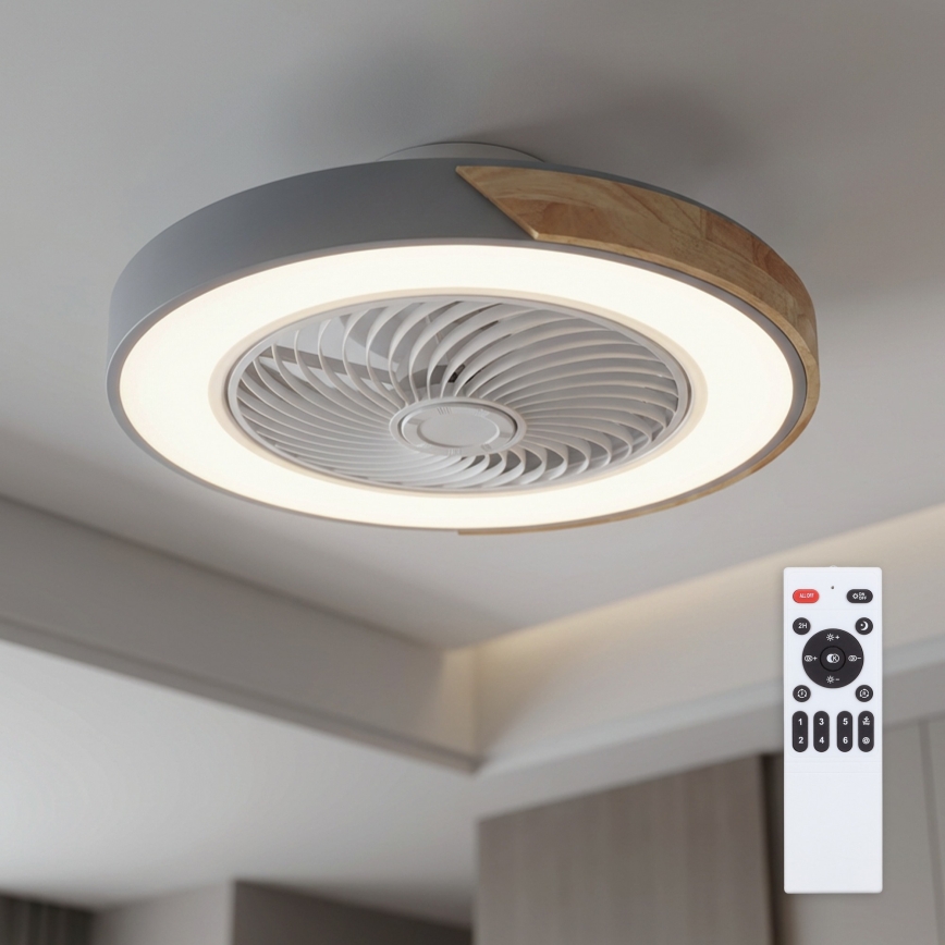 Brilagi - LED stropna svetilka z ventilatorjem in možnostjo zatemnitve LED/38W/230V 3000-6500K premer 50 cm siva/hrast + daljinski upravljalnik