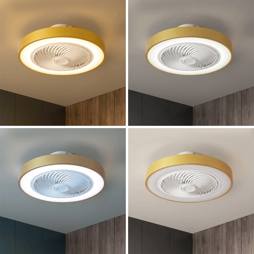 Brilagi - LED stropna svetilka z vgrajenim ventilatorjem in možnostjo zatemnitve LED/38W/230V 3000-6500K premer 50 cm zlata + daljinski upravljalnik