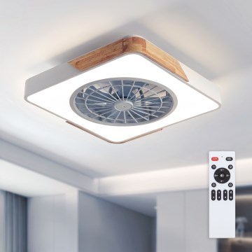 Brilagi - LED stropna svetilka z zatemnitvijo in ventilatorjem LED/38W/230V 3000-6500K 50x50 cm bela/hrast + daljinski upravljalnik