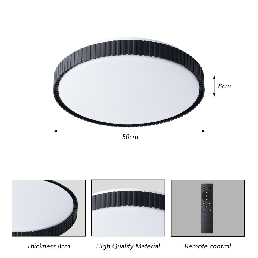 Brilagi - zatemnljivo LED stropno svetilo CORVO LED/72W/230V 3000-6000K, črno, premer 50 cm + daljinski upravljalnik