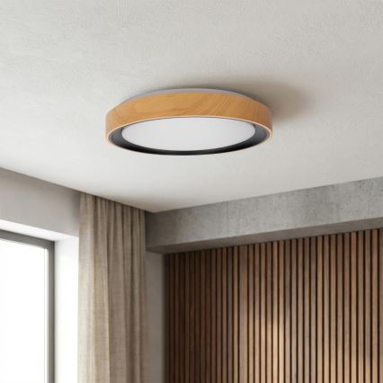 Brilagi - LED zatemnjiva stropna svetilka FLOCO LED/48W/230V 3000-6500K premer 40 cm lesni dekor/črna + daljinski upravljalnik