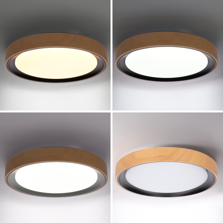 Brilagi - LED zatemnjiva stropna svetilka FLOCO LED/48W/230V 3000-6500K premer 40 cm lesni dekor/črna + daljinski upravljalnik