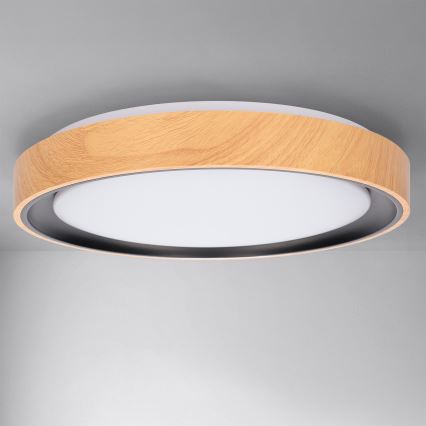 Brilagi - LED zatemnjiva stropna svetilka FLOCO LED/48W/230V 3000-6500K premer 40 cm lesni dekor/črna + daljinski upravljalnik
