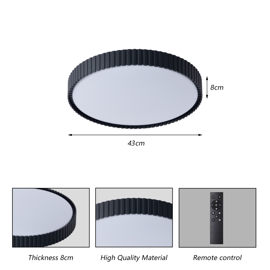 Brilagi - Zatemnljivo LED stropno svetilo ORINO LED/54W/230V 3000-6000K, črna, premer 43 cm + daljinski upravljalnik