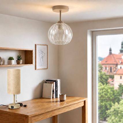 BRILAGI - LED stropni lestenec RETRO GLASS 1xE27/60W/230V, premer 25 cm, bež/prozorno