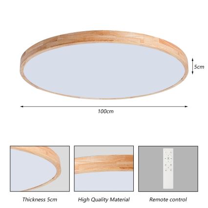 Brilagi - LED zatemnljivo stropno svetilo WOODLINE LED/128W/230V 3000-6000K hrast, premer 100 cm + daljinski upravljalnik