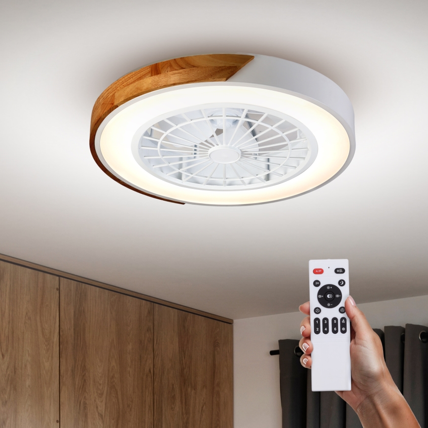 Brilagi - LED zatemnljivo stropno svetilo z vgrajenim ventilatorjem LED/30W/230V 3000-6500K premer 50 cm bela/hrast + daljinski upravljalnik