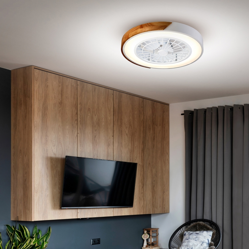 Brilagi - LED zatemnljivo stropno svetilo z vgrajenim ventilatorjem LED/30W/230V 3000-6500K premer 50 cm bela/hrast + daljinski upravljalnik