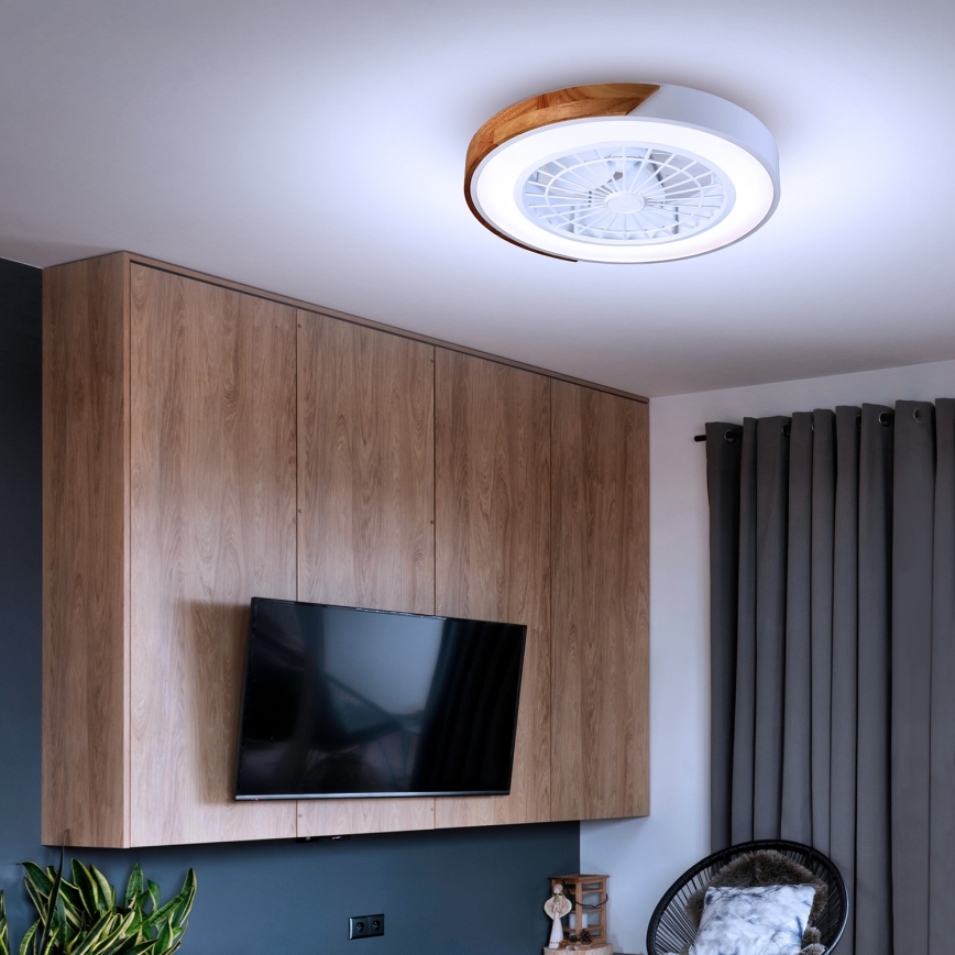 Brilagi - LED zatemnljivo stropno svetilo z vgrajenim ventilatorjem LED/30W/230V 3000-6500K premer 50 cm bela/hrast + daljinski upravljalnik