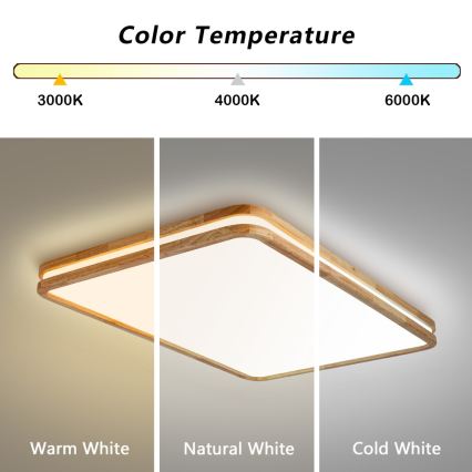 Brilagi - Zatemnljivo LED stropno svetilo MOLINA SQUARE LED/128W/230V 3000-6000K hrast 90x60 cm + daljinski upravljalnik
