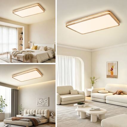 Brilagi - Zatemnljivo LED stropno svetilo MOLINA SQUARE LED/128W/230V 3000-6000K hrast 90x60 cm + daljinski upravljalnik