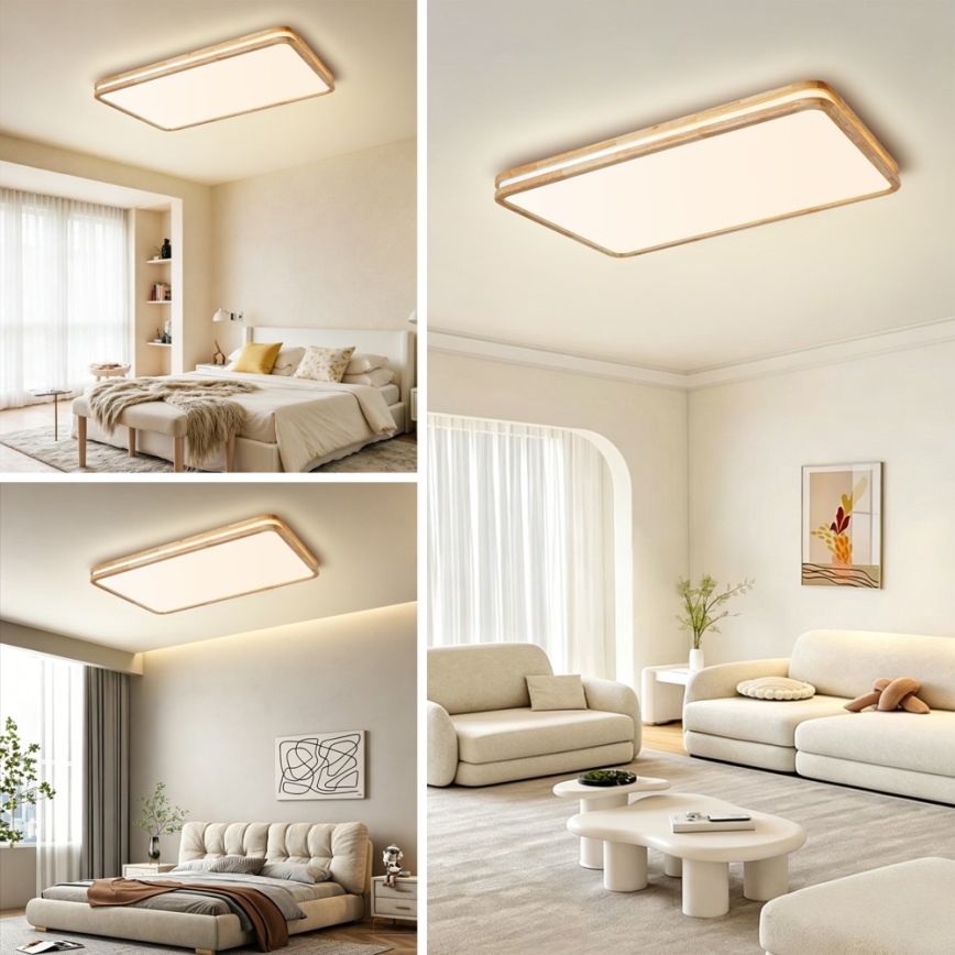 Brilagi - Zatemnljivo LED stropno svetilo MOLINA SQUARE LED/128W/230V 3000-6000K hrast 90x60 cm + daljinski upravljalnik
