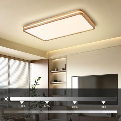 Brilagi - Zatemnljivo LED stropno svetilo MOLINA SQUARE LED/128W/230V 3000-6000K hrast 90x60 cm + daljinski upravljalnik