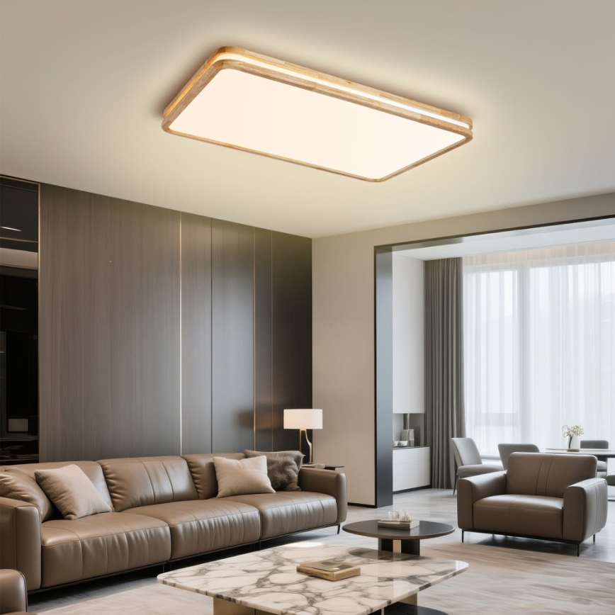 Brilagi - Zatemnljivo LED stropno svetilo MOLINA SQUARE LED/128W/230V 3000-6000K hrast 90x60 cm + daljinski upravljalnik