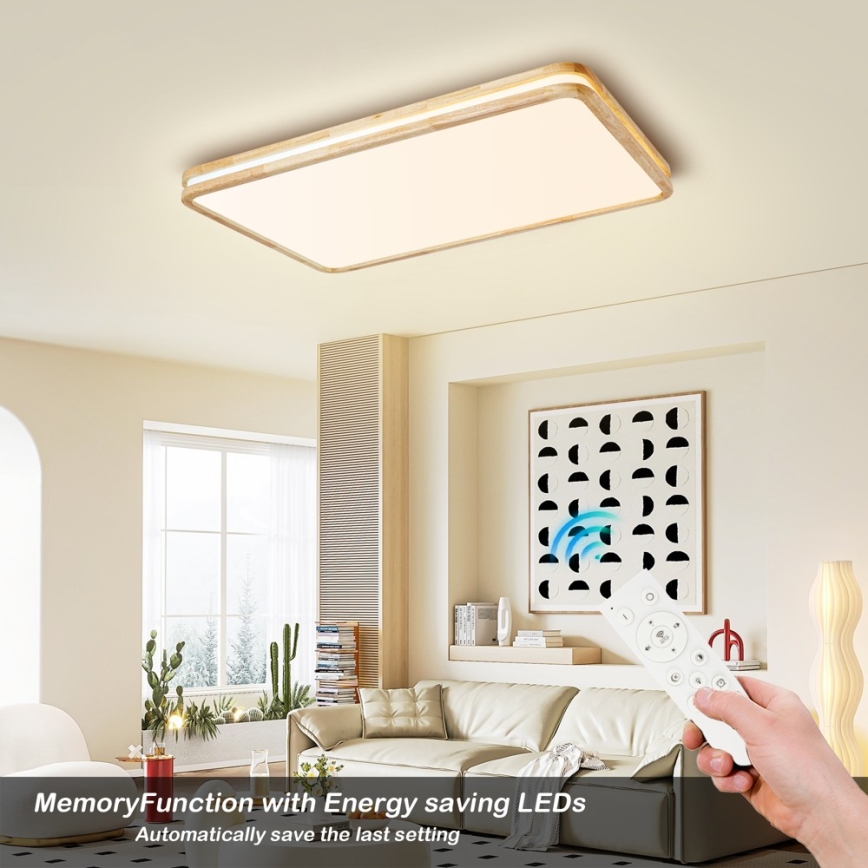 Brilagi - Zatemnljivo LED stropno svetilo MOLINA SQUARE LED/128W/230V 3000-6000K hrast 90x60 cm + daljinski upravljalnik
