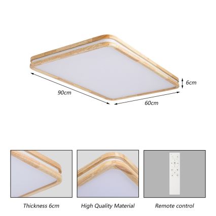 Brilagi - Zatemnljivo LED stropno svetilo MOLINA SQUARE LED/128W/230V 3000-6000K hrast 90x60 cm + daljinski upravljalnik