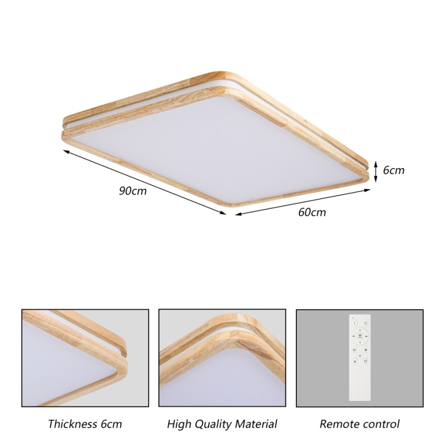 Brilagi - Zatemnljivo LED stropno svetilo MOLINA SQUARE LED/128W/230V 3000-6000K hrast 90x60 cm + daljinski upravljalnik