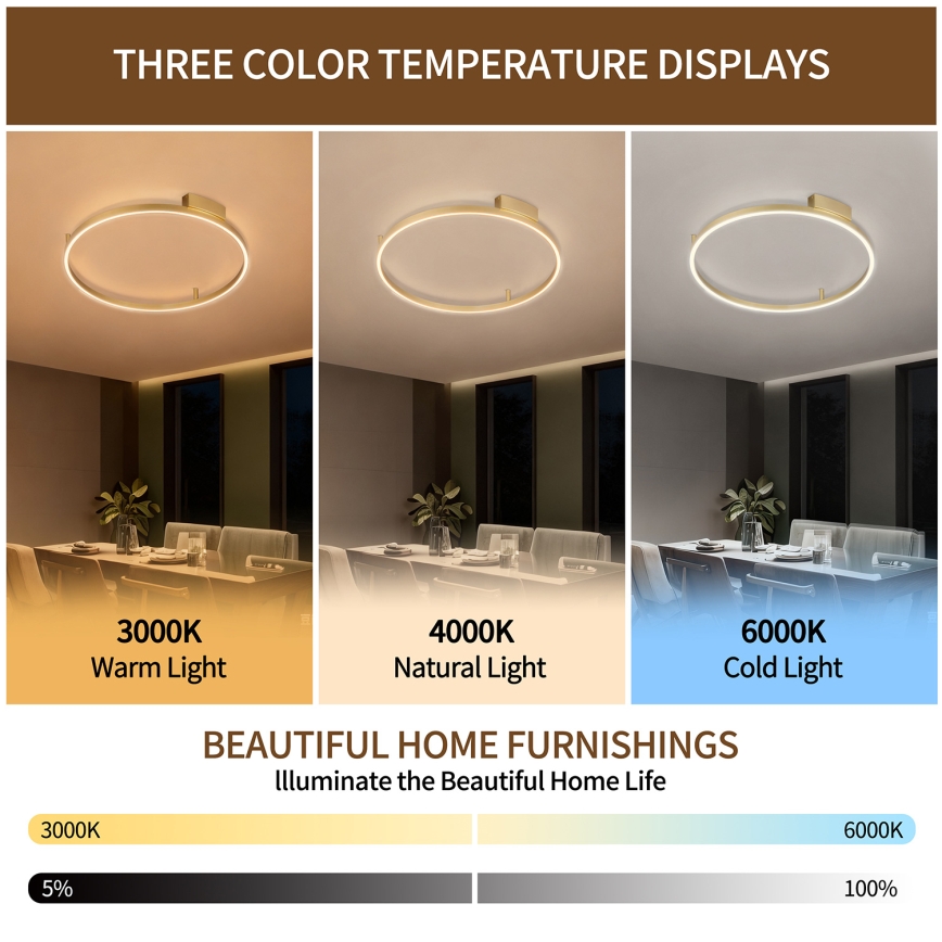 Brilagi - Zatemnjiva stropna LED svetilka PORTOFINO LED/60W/230V 3000-6000K premer 80 cm zlata + daljinski upravljalnik