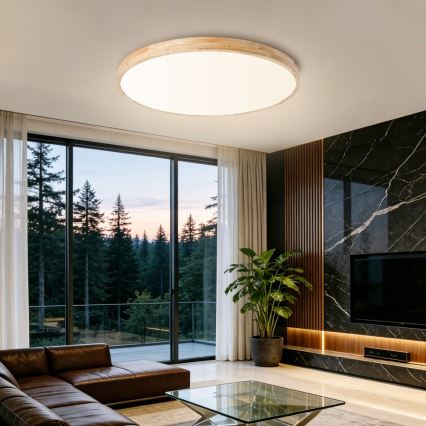 Brilagi - LED stropna svetilka WOODLINE, z možnostjo zatemnitve, LED/100W/230V 3000-6000K, hrast, premer 80 cm + daljinski upravljalnik
