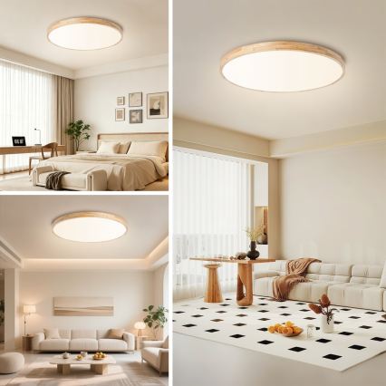 Brilagi - LED stropna svetilka WOODLINE, z možnostjo zatemnitve, LED/100W/230V 3000-6000K, hrast, premer 80 cm + daljinski upravljalnik