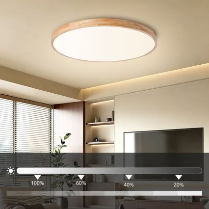 Brilagi - LED stropna svetilka WOODLINE, z možnostjo zatemnitve, LED/100W/230V 3000-6000K, hrast, premer 80 cm + daljinski upravljalnik