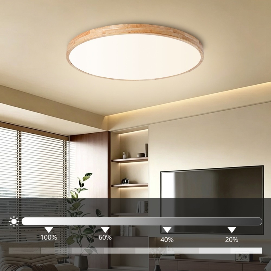 Brilagi - LED stropna svetilka WOODLINE, z možnostjo zatemnitve, LED/100W/230V 3000-6000K, hrast, premer 80 cm + daljinski upravljalnik
