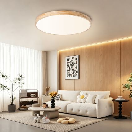 Brilagi - LED stropna svetilka WOODLINE, z možnostjo zatemnitve, LED/100W/230V 3000-6000K, hrast, premer 80 cm + daljinski upravljalnik