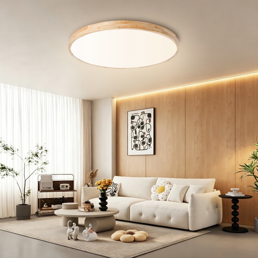 Brilagi - LED stropna svetilka WOODLINE, z možnostjo zatemnitve, LED/100W/230V 3000-6000K, hrast, premer 80 cm + daljinski upravljalnik
