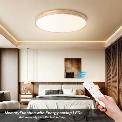 Brilagi - LED stropna svetilka WOODLINE, z možnostjo zatemnitve, LED/100W/230V 3000-6000K, hrast, premer 80 cm + daljinski upravljalnik