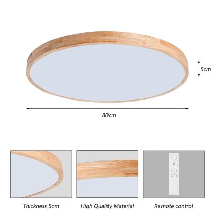 Brilagi - LED stropna svetilka WOODLINE, z možnostjo zatemnitve, LED/100W/230V 3000-6000K, hrast, premer 80 cm + daljinski upravljalnik