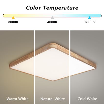 Brilagi - zatemnjevalna LED stropna svetilka WOODLINE SQUARE LED/100W/230V 3000-6000K hrast 80x80 cm + daljinski upravljalnik