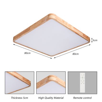 Brilagi - zatemnjevalna LED stropna svetilka WOODLINE SQUARE LED/100W/230V 3000-6000K hrast 80x80 cm + daljinski upravljalnik