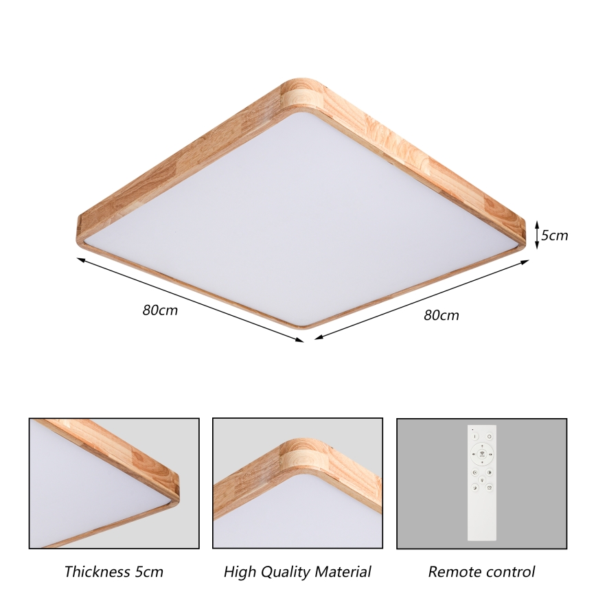 Brilagi - zatemnjevalna LED stropna svetilka WOODLINE SQUARE LED/100W/230V 3000-6000K hrast 80x80 cm + daljinski upravljalnik