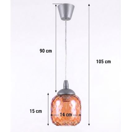 Brilagi - LED lestenec na kablu RETRO GLASS 1xE27/60W/230V premer 14 cm srebrna/dimno rjava